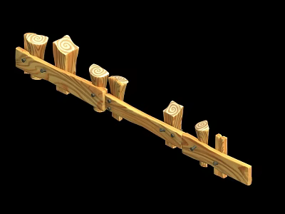 Wooden Decorative Rail With Circular Log Posts And Natural Wood Texture Design 3d model