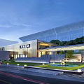 Luxury Modern Sales Office Building Featuring Outdoor Pool Sofa Area Glass Curtain Wall and Landscaping