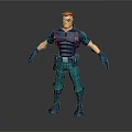 Cartoon Style 3D Male Character In Blue Uniform Standing With Red Hair And Goggles