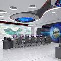 Modern Monitoring Room With Multiple Monitor Screens And Control Console Setup