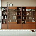 Modern Wooden Bookcase With Glass Doors Storage Shelves For Books Decorative Items