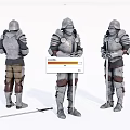 Game And Movie Character Medieval Knight In Armor With Sword Different Poses