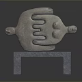 Stone Bench With Sculptural Top Featuring Two Heads And Curved Design