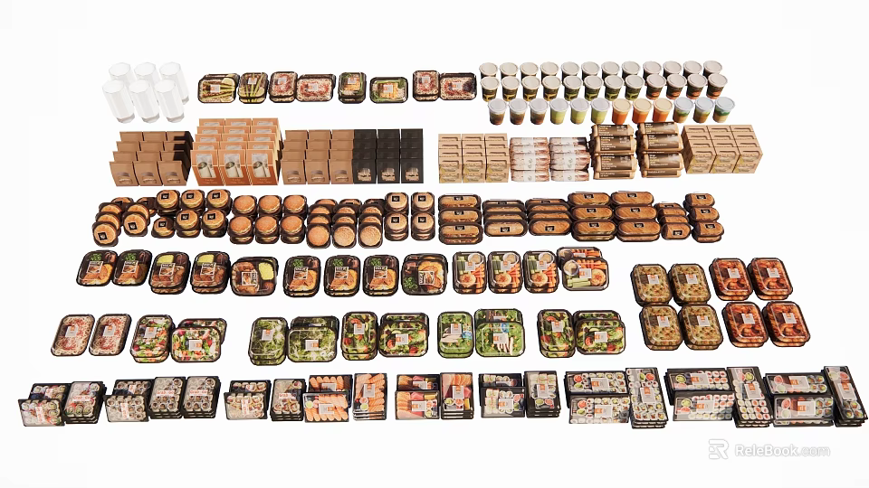 Assorted Packaged Food Products With Various Containers And Flavors 3d model 