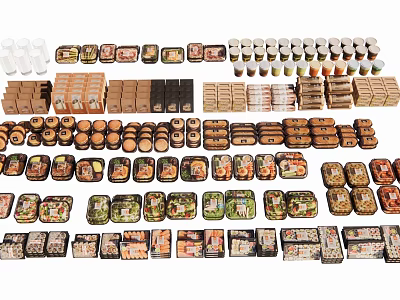 Assorted Packaged Food Products With Various Containers And Flavors 3d model