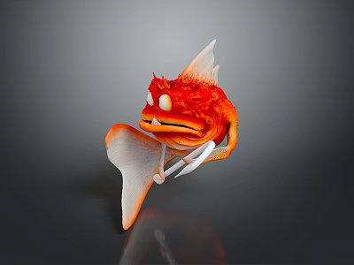 Red Aquatic Fish with Orange Fins Spikes and Big Eyes in 3D Style Rendering 3d model