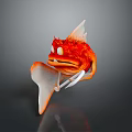 Red Aquatic Fish with Orange Fins Spikes and Big Eyes in 3D Style Rendering