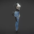 Mannequin Wearing Silver Sequin Halter Top And Blue Distressed Jeans With Transparent Handbag