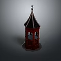 Wooden Tower Structure With Pointed Roof Star Finial And Arched Openings
