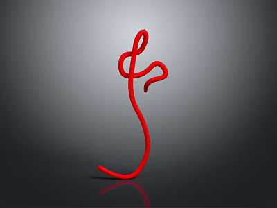Red Abstract Curved Sculpture on Gradient Gray Background with Reflection 3d model