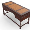 Antique Wooden Desk Featuring Multiple Drawers Brass Handles and Decorative Legs