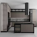 Modern Kitchen Interior With Stylish Cabinets Marble Countertop And Wine Storage 3d model