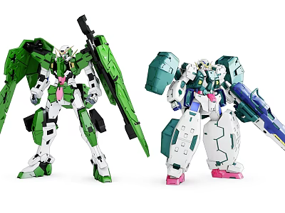 Smart Robot Models With Detailed Green White Blue Pink Design And Weaponry 3d model