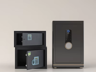 Small and Large Safe Boxes with Electronic Keypad Lock Open Door and Visible Interior 3d model