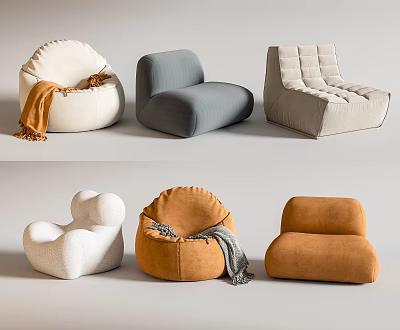 Cozy Bean Bag Chairs In Various Colors And Modern Designs For Living Room 3d model