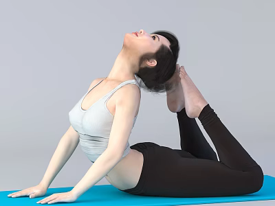 Woman Practicing Yoga Pose on Blue Mat with Arching Back and Lifted Legs 3d model