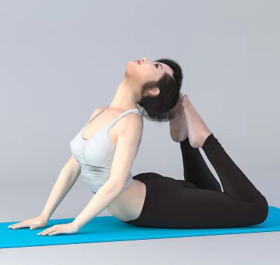 Woman Practicing Yoga Pose on Blue Mat with Arching Back and Lifted Legs 3d model