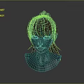 Game Film Character 3D Head Model with Red Hair Bun Hairstyle and Loose Strands