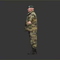 Man In Camouflage Uniform With Green Cap Standing Arms Outstretched