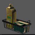 Black Kitchen Organizer Basket With AXE Dish Soap And Green Sponges