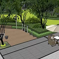 Residential Landscape Design With Shade Trees Paved Area Outdoor Seating And Greenery