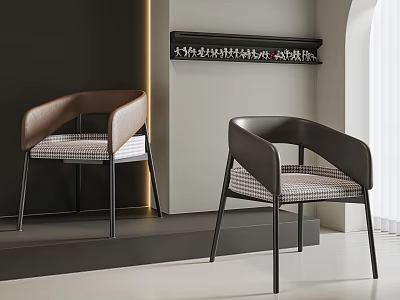 Modern Dining Chairs Featuring Curved Backrest Plaid Fabric Seat And Metal Legs In Minimalist Room 3d model