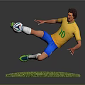 Game Movie Character Football Player In Yellow Jersey Number 10 Kicking Football On Green Grass