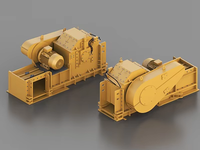 Yellow Industrial Equipment Units With Mechanical Rollers And Frame Structure 3d model