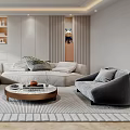 Modern Living Room With Spacious Sofas Round Coffee Table And Plants 3d model