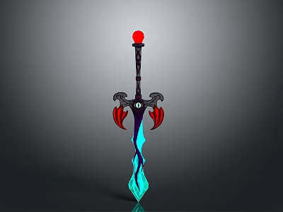 Fantasy Sword With Red Orb Hilt Black Handle And Blue Glowing Blade 3d model