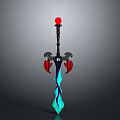 Fantasy Sword With Red Orb Hilt Black Handle And Blue Glowing Blade