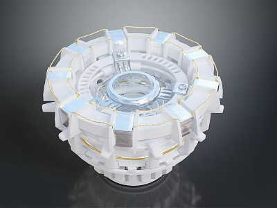White Circular Mechanical Component With Golden Lines Transparent Center And Layered Structure 3d model