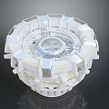 White Circular Mechanical Component With Golden Lines Transparent Center And Layered Structure