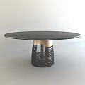 Round Black Dining Table With Gold Accent And Textured Black Base 3d model