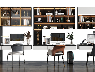 Modern desk and chair desk and chair bookcase combination 3d model