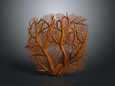 Orange Branch Like Plant With Intricate Circular Structure On Gray Background 3d model