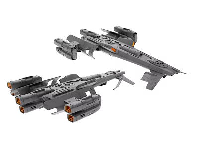Two Futuristic Industrial Equipment Spacecraft Models With Advanced Tech Features 3d model