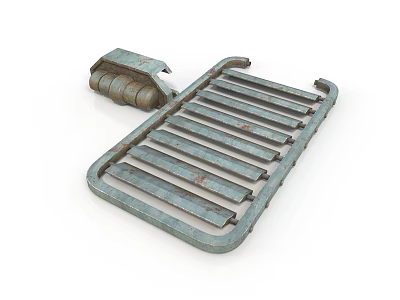 Greenish Oxidized Rusty Metal Equipment With Parallel Bars And Coiled Component 3d model