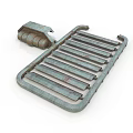 Greenish Oxidized Rusty Metal Equipment With Parallel Bars And Coiled Component