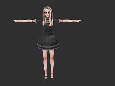 Woman With Blonde Long Hair In Black Dress Arms Outstretched On Dark Background 3d model