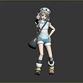3D Anime Girl Character With Goggles Hat Carrying Shoulder Bag Wearing Casual Shorts Outfit