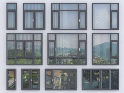 Casement Windows Collection Various Modern Designs With Sleek Frames And Tempered Glass 3d model
