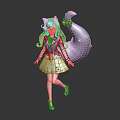 Anime Cat Girl Character With Purple Hair Pink Bow Tail And White Uniform Dress