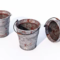 Industrial Equipment Three Rusty Metal Buckets With Handles And Vintage Look