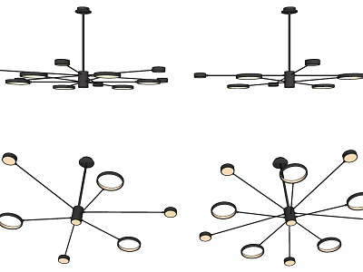 Modern Chandelier Designs With Black Frame Circular Lampshades And Bulbs 3d model