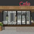 Modern Cafe Exterior With Wooden Roof Glass Facade And Patio Seating