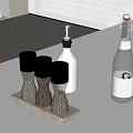 Kitchen Countertop Setup With Silver Pepper Grinders Wooden Tray Oil And Water Bottles