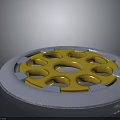 Geared Circular Mechanical Component With Gold Inner Ring And Blue Outer Rim