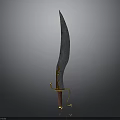Curved Sword with Sharp Bladed Edge Golden Ornate Hilt and Red Wooden Handle