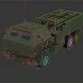 Military Green Multi Wheel Vehicle With Antennas And Loading Platform Structure 3d model